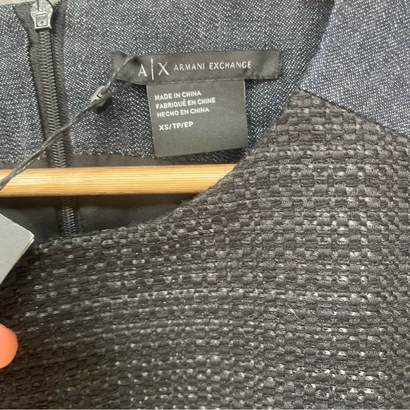Armani Exchange Pieced Tweed Shell Navy Blue and Black Top NWT - Picture 7 of 13